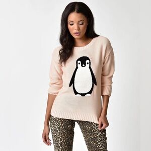 Vintage Style Dusty Pink Penguin Knit Sweater NWOT Large